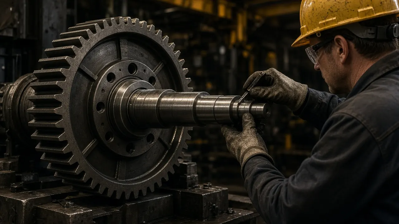 Industrial steel gear and shaft ready for repair